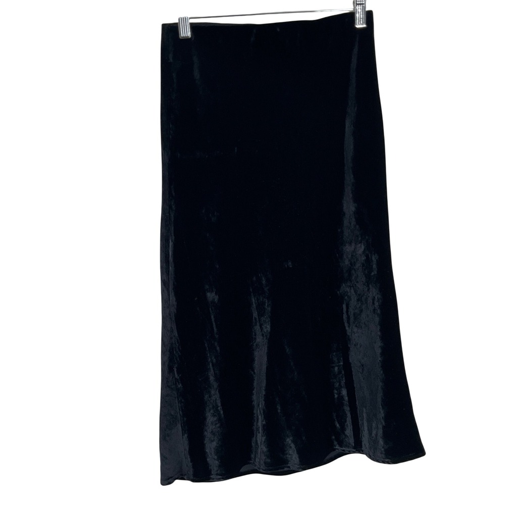 Ann Taylor Velvet Midi Skirt Womens XSP Black Minimalist Luxe Petite Whimsigoth